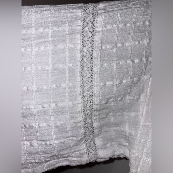 Aerie White Eyelet Button-Up Cotton Linen Romper 3/4 Sleeve Drawstring Waist - L - Picture 7 of 14